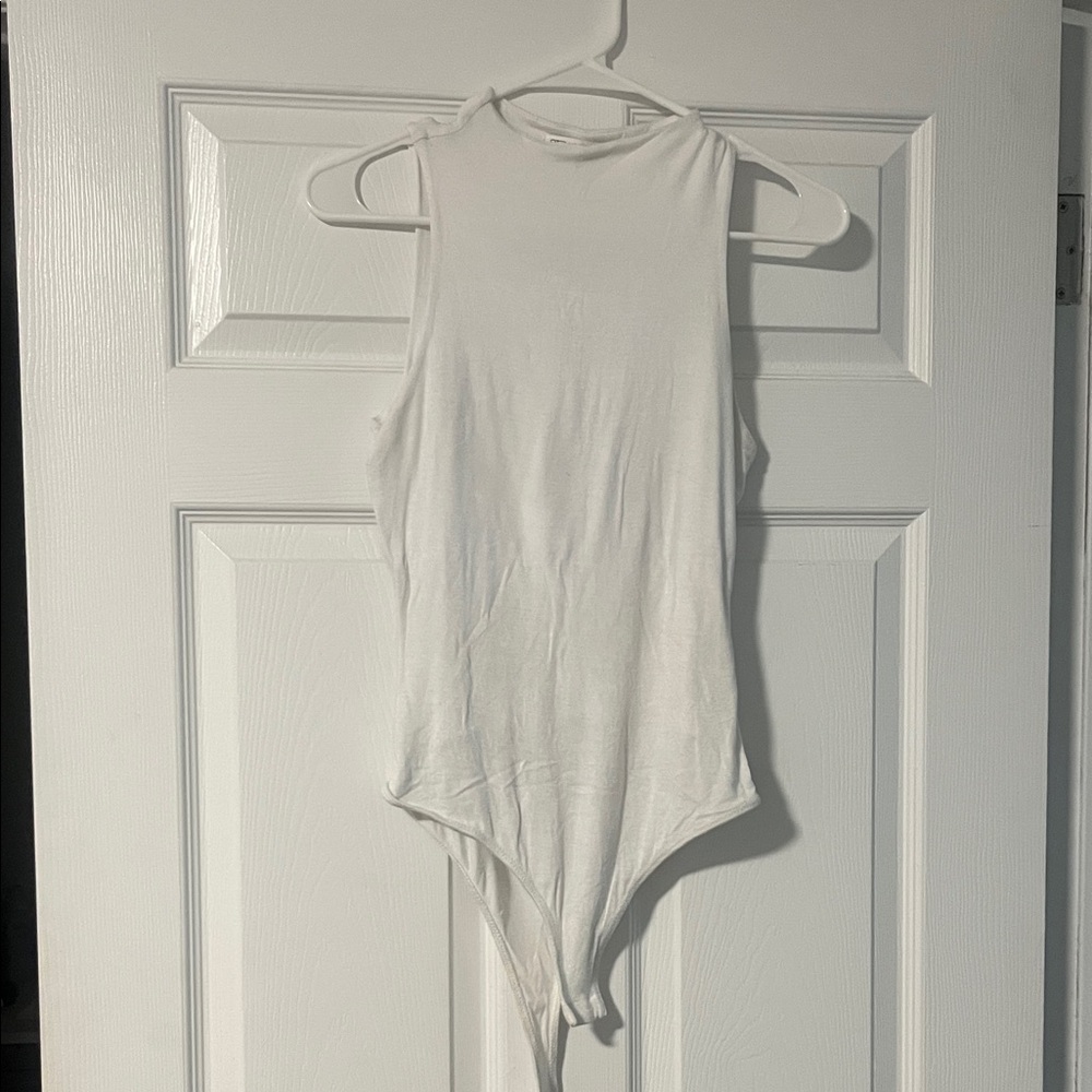 White High-neck, Sleeveless Bodysuit